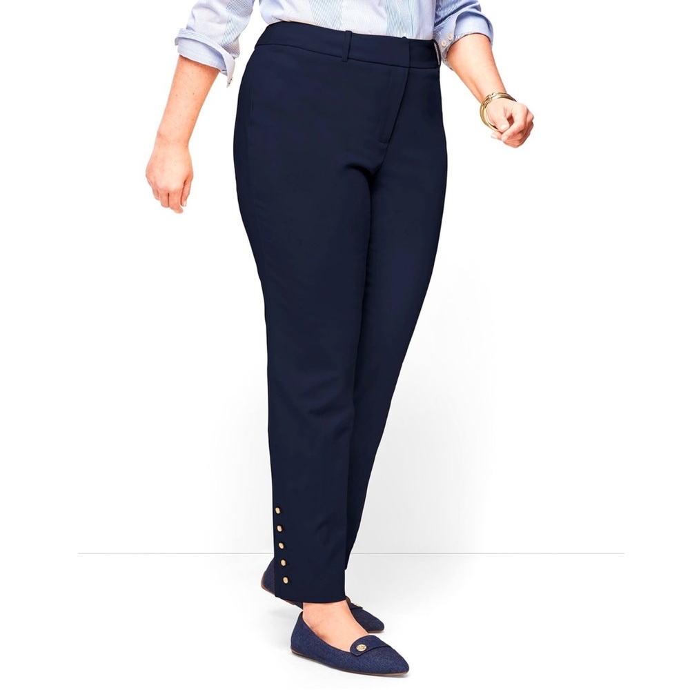 Women's Navy Slim Ankle Pants with Button Trim